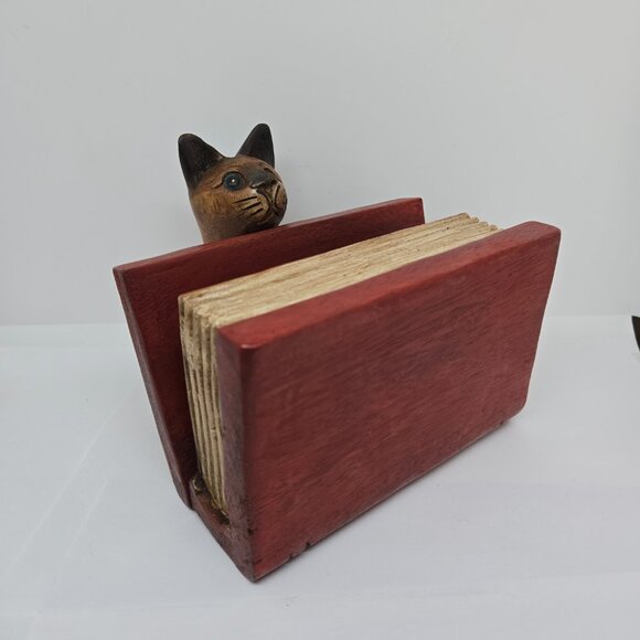Hand Painted / Stained Wooden Cat / Kitten on a Book Trinket Box - Picture 8 of 10